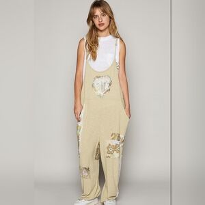 POL Beige Patchwork Sleeveless Jumpsuit